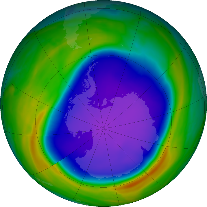 Antarctic ozone map for 07 October 2020